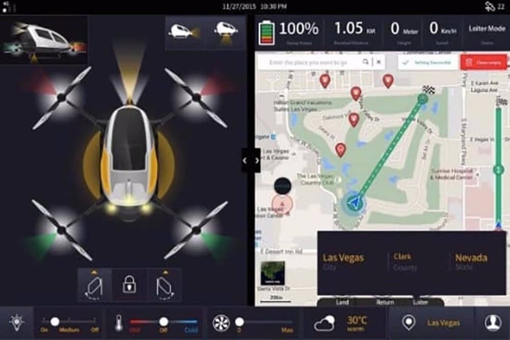 Un particolare dello schermo interno del Drone Taxi
