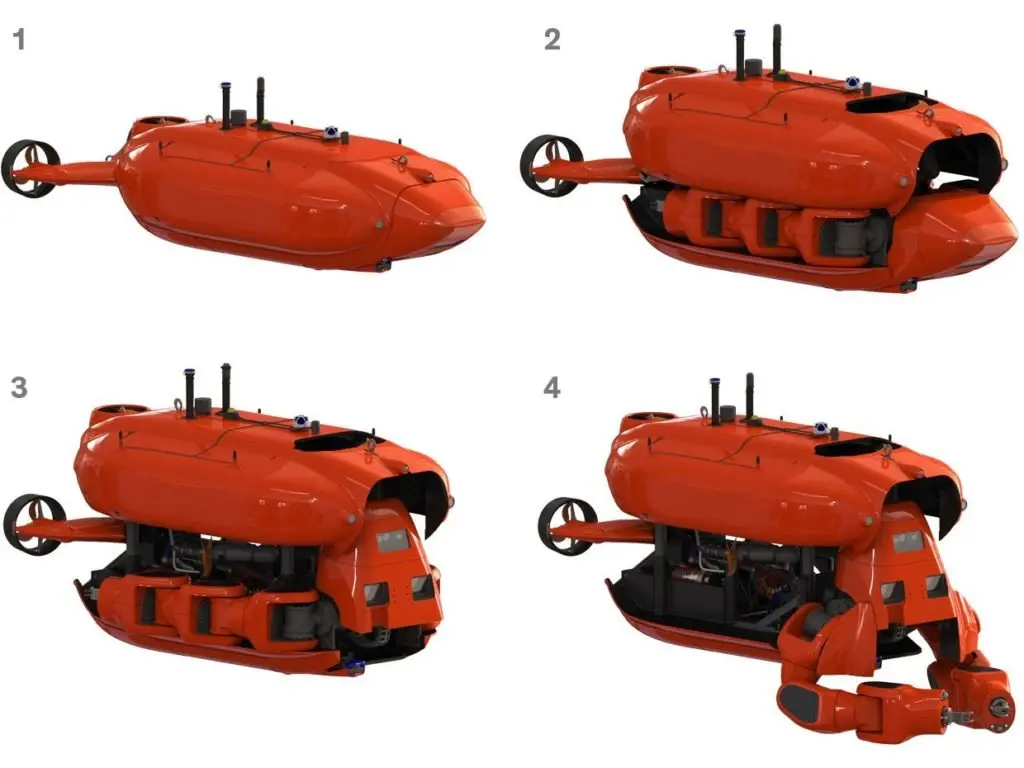 Le fasi della trasformazione del robot transformer subacqueo 