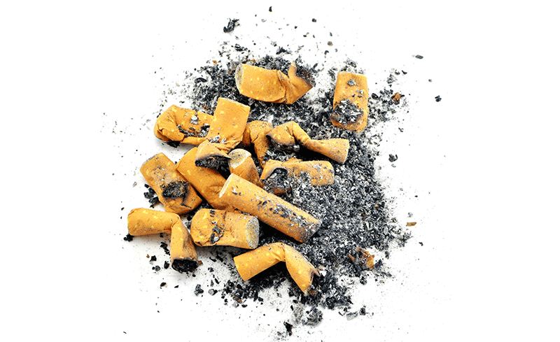 Pile cigarette butts ash
