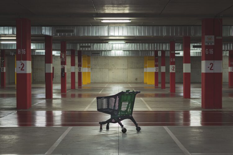 shopping cart in indoor parking lot