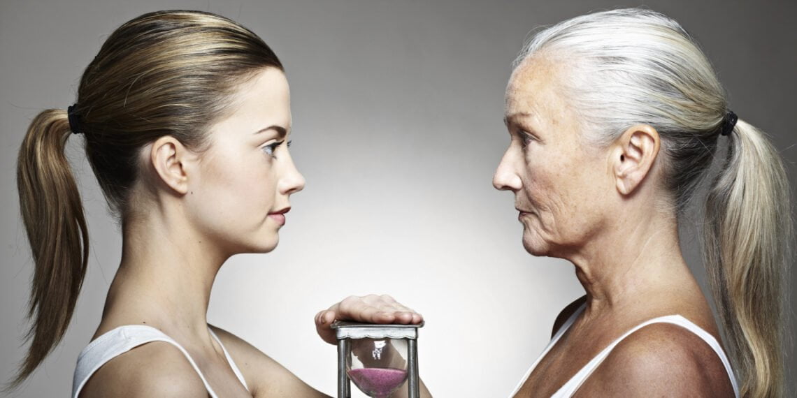 Younger and older woman with hourglass