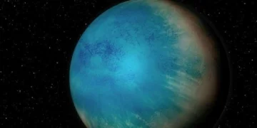 Rappresentazione artistica dell'esopianeta TOI-1452 b, un piccolo pianeta che potrebbe essere interamente coperto da un oceano profondo. Credits: Benoit Gougeon, Université de Montréal