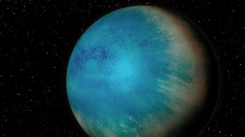 Vue d'artiste de l'exoplanète TOI-1452 b, une petite planète qui pourrait être entièrement recouverte par un océan profond. Crédits : Benoit Gougeon, Université de Montréal