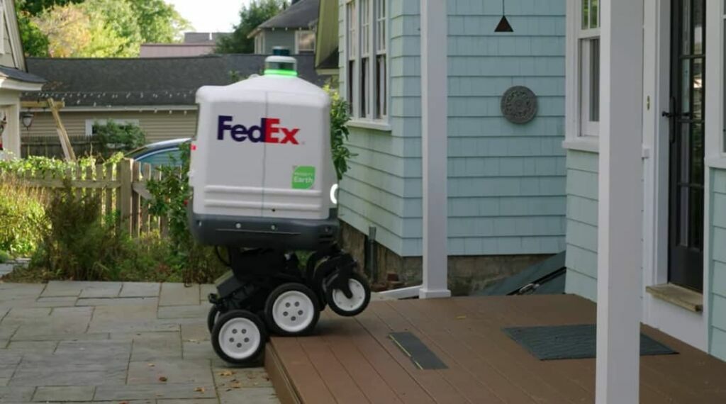 robô roxo para entregas