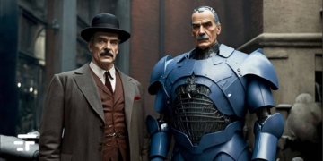 nella foto: un momento della lavorazione di "Poirot e Sherlock Holmes a Metropolis". Ovviamente è un'immagine inventata. O no?