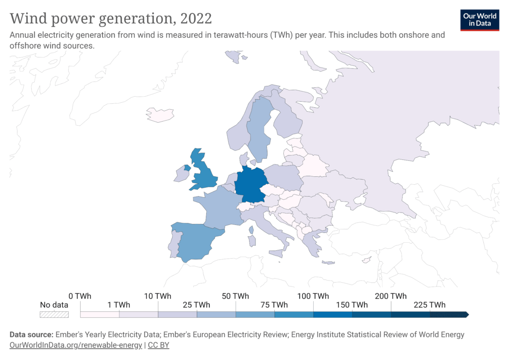 Mappa generazione eolica europa