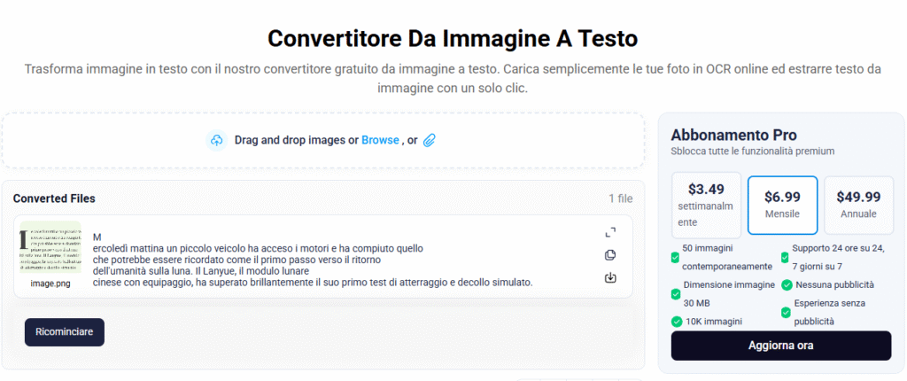convertire immagini in testo