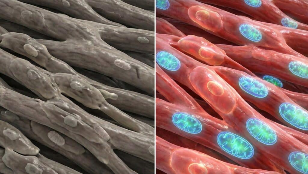 Confronto tessuto cellulare prima e dopo rigenerazione mitocondri con nanoparticelle