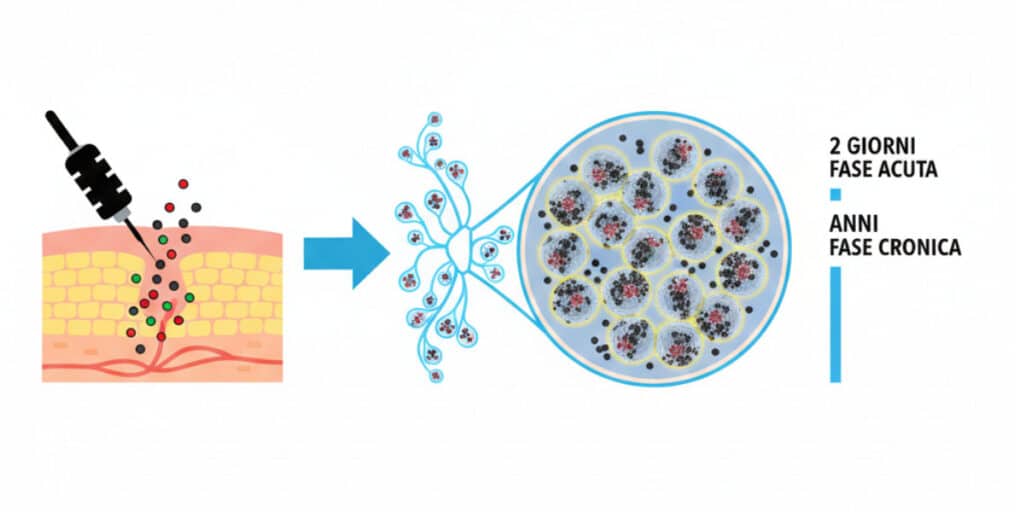 tatuaggi linfonodi percorso inchiostro sistema linfatico infiammazione cronica infografica