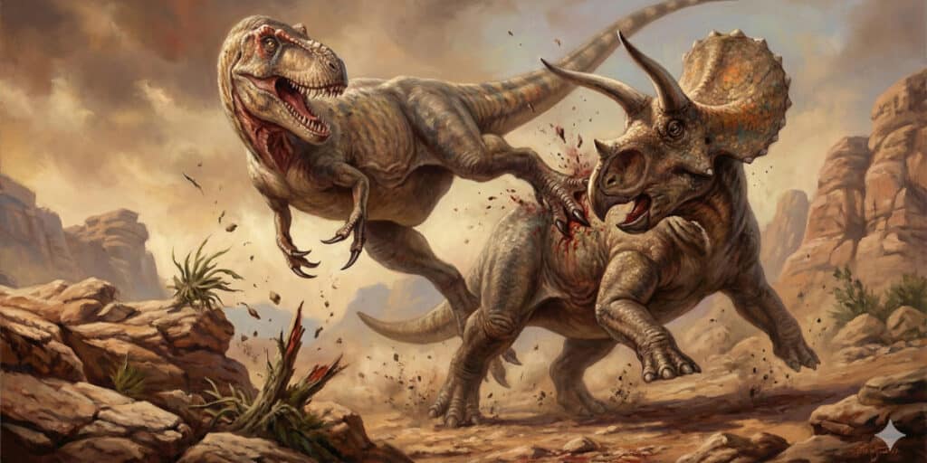 Dueling Dinosaurs fossile Nanotyrannus Triceratops combattimento Montana