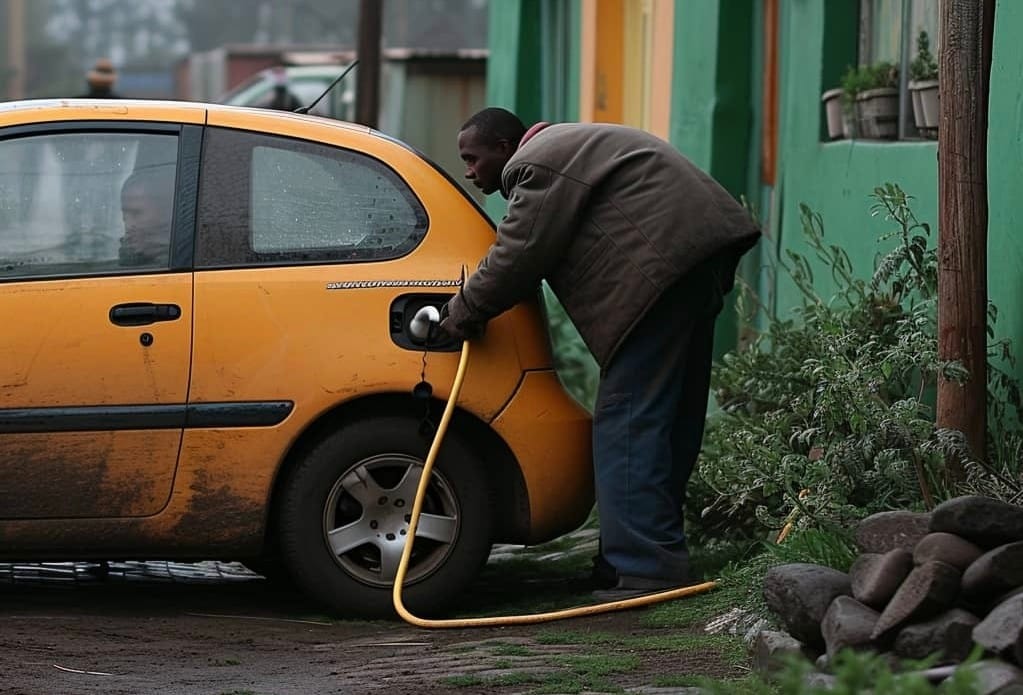 Etiopia elettrica veicoli in ricarica ad Addis Abeba stazione improvvisata