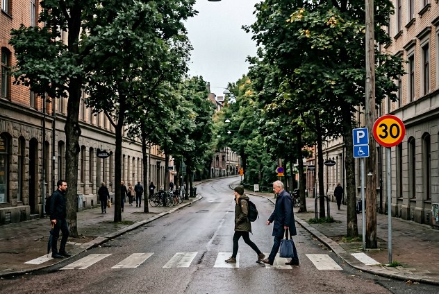 morti stradali zero Helsinki strada urbana con alberi e pista ciclabile