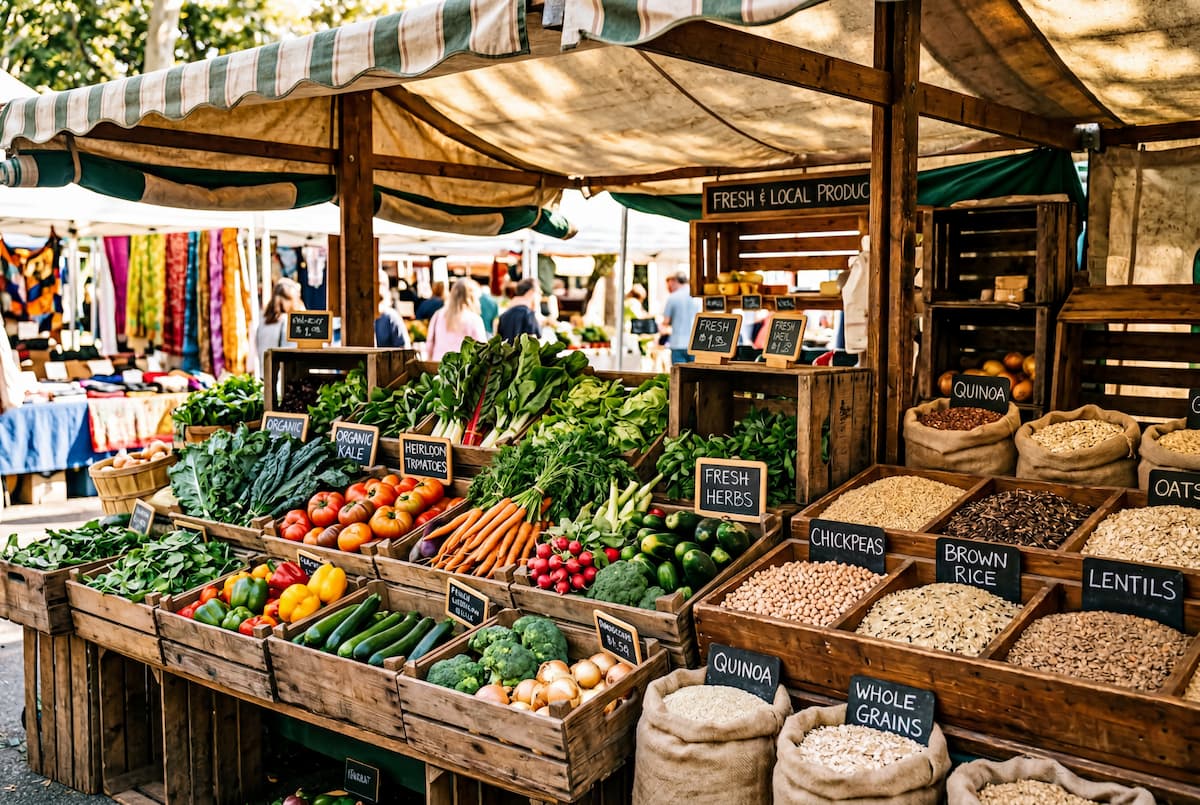 dieta vegana verdure fresche mercato cibi integrali