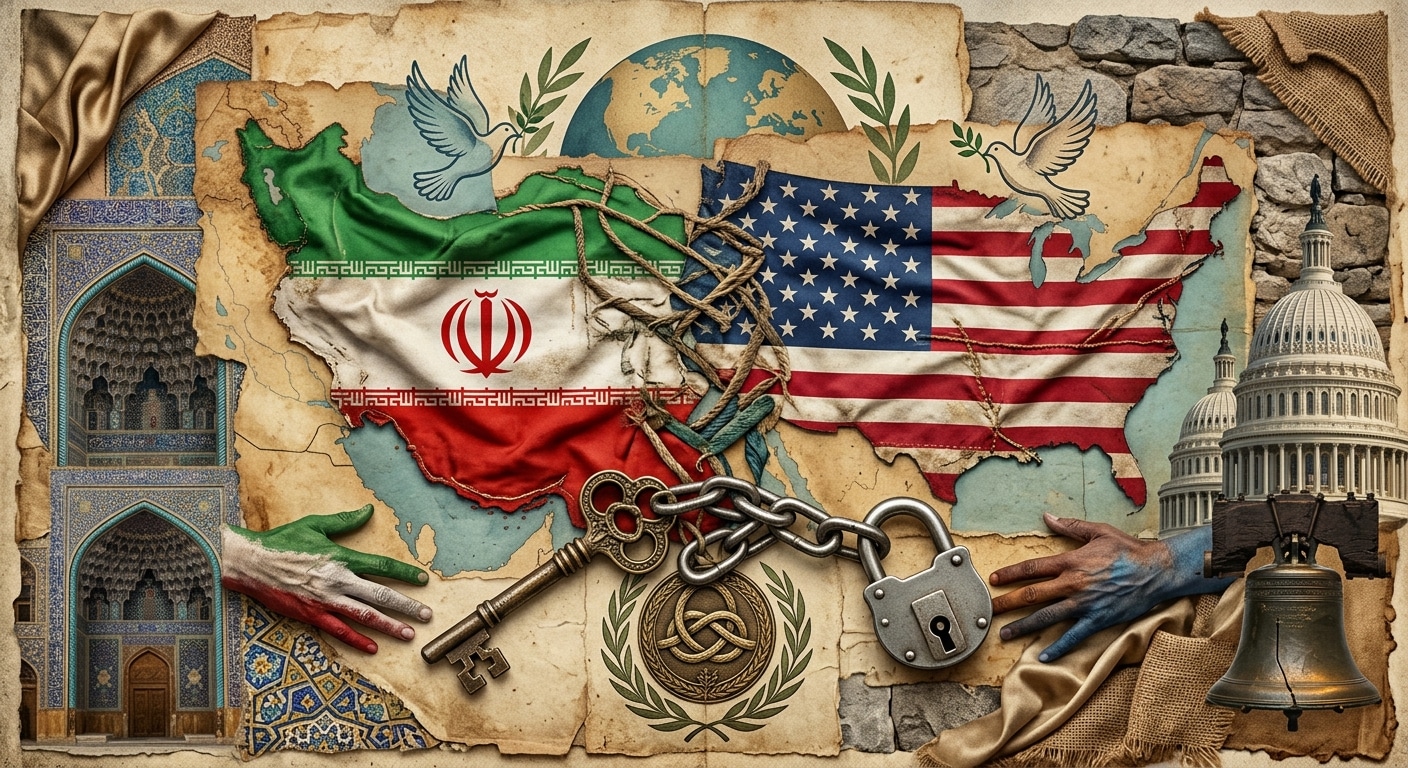 Accordo Iran-USA, bandiere, niente testi, immagine foto collage allegorica
