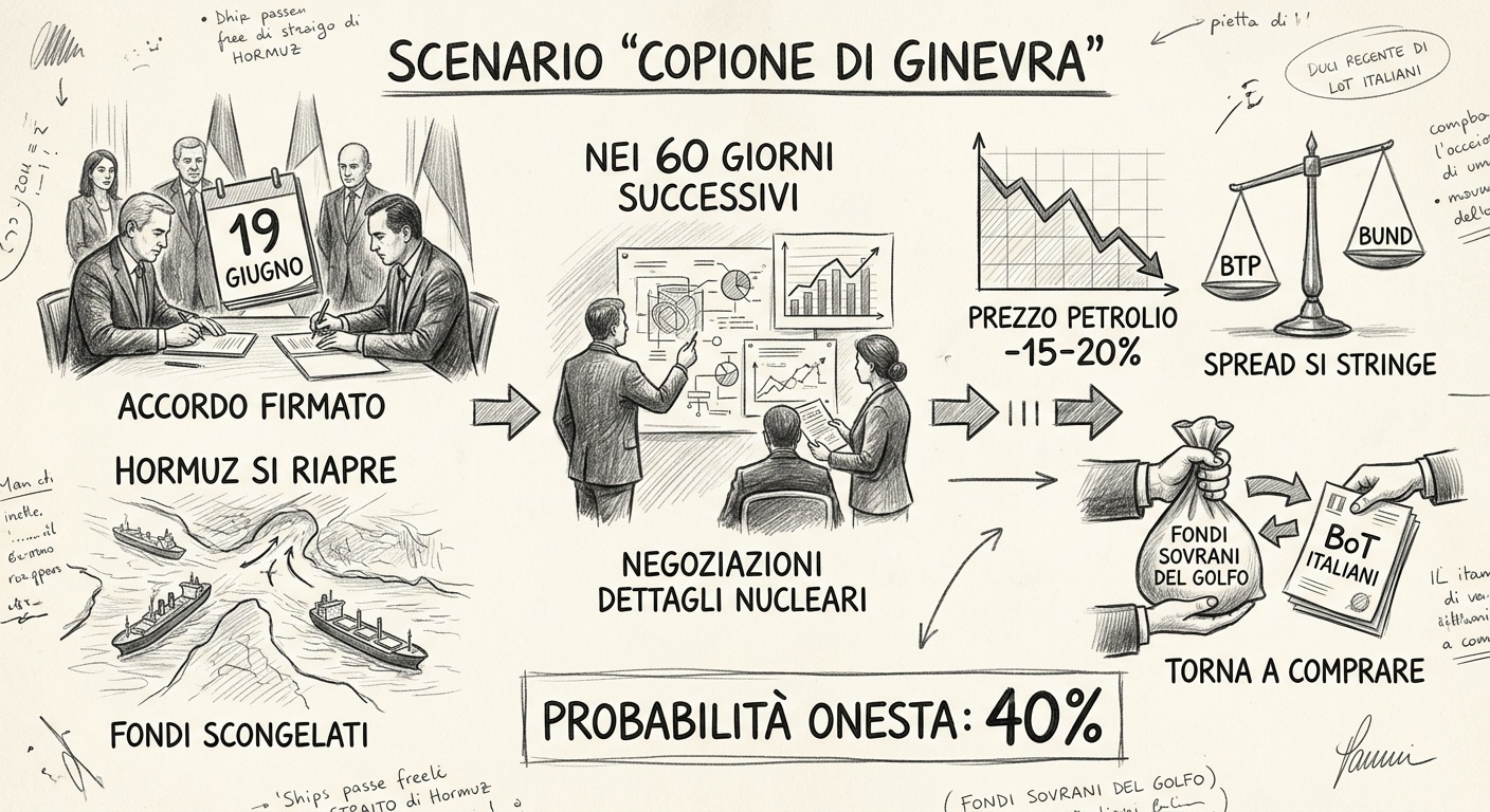 Illustrazione a matita su foglio bianco: Lo scenario più semplice, e oggi il