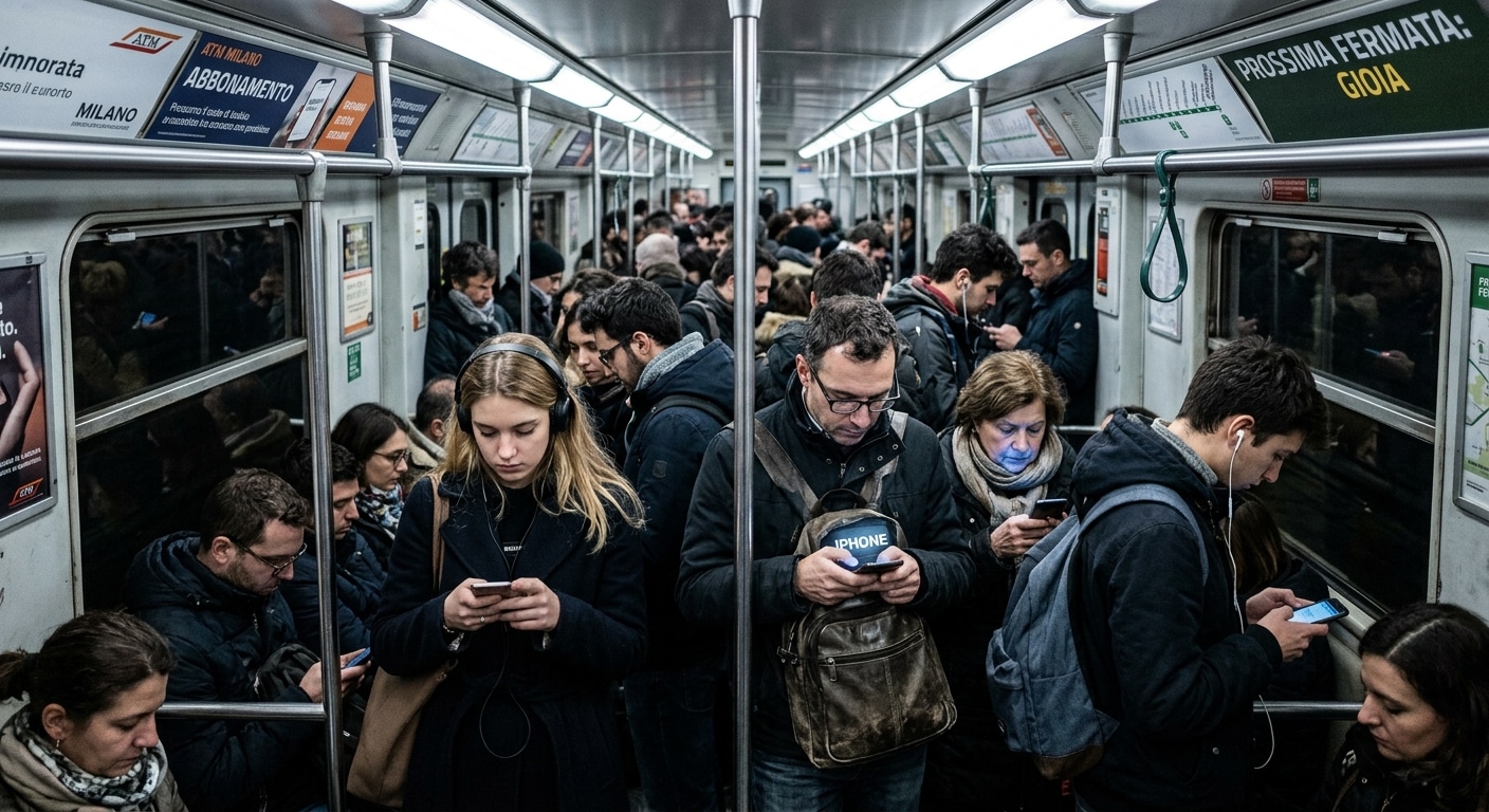 evoluzione Interno di un vagone della metropolitana affollato all'ora di punta, passeggeri