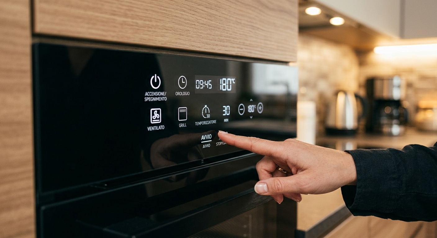 Oggetti intelligenti Primo piano di un pannello touch su un elettrodomestico da incasso, icone