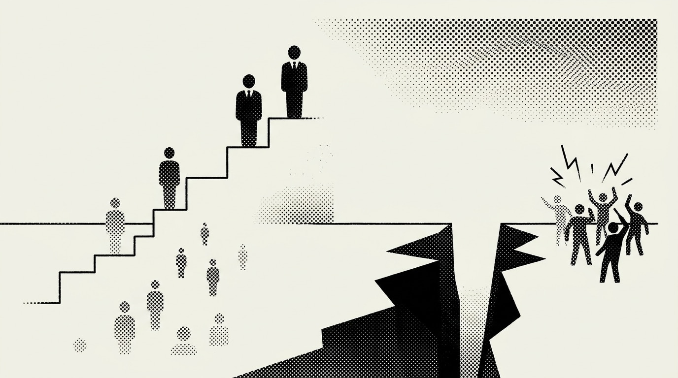 Capitalismo Illustrazione minimal orizzontale, halftone, senza scritte, che descrive questa