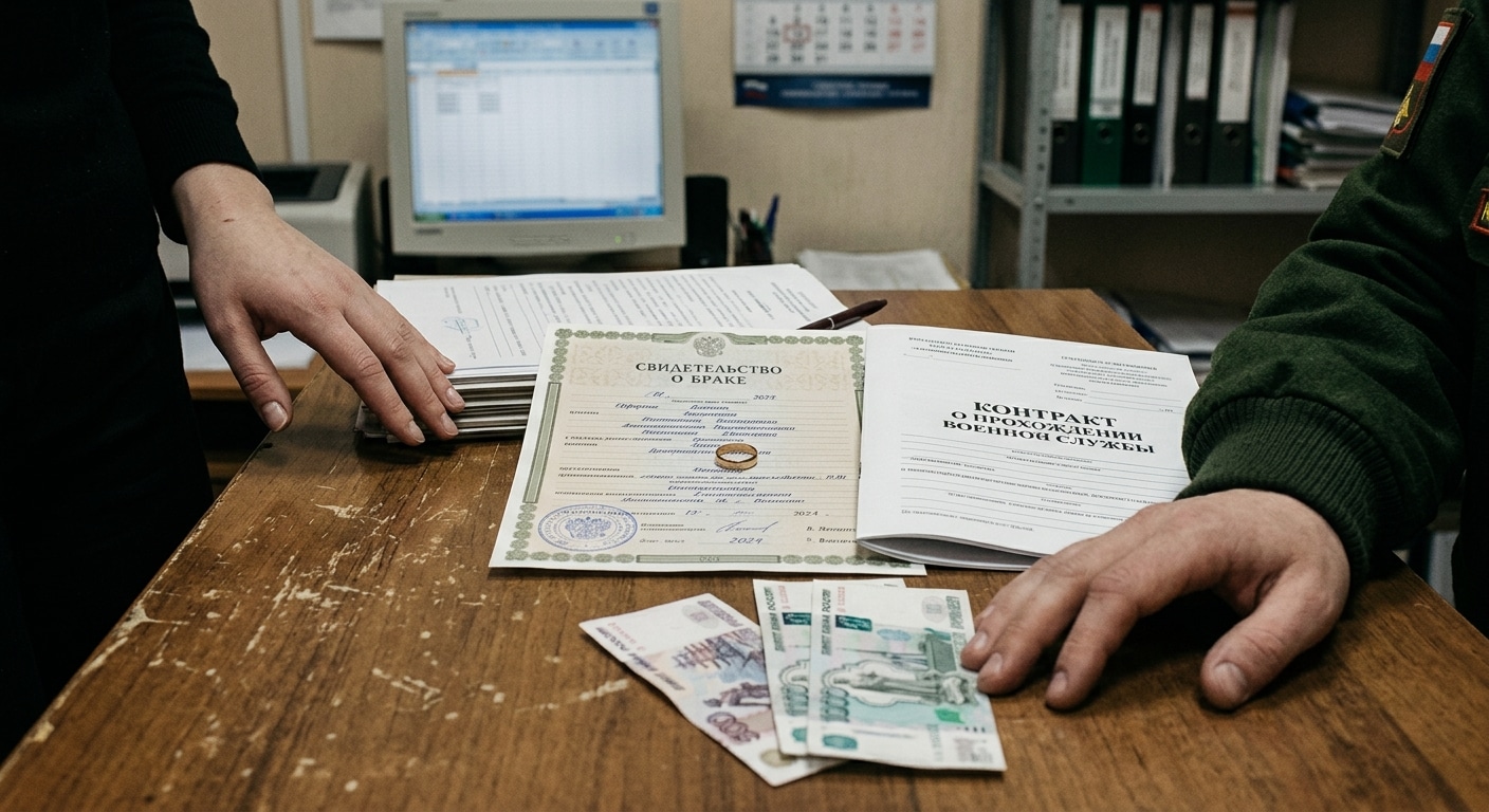 Vedove nere tavolo di un ufficio matrimoniale russo. Una fede appoggiata sopra un