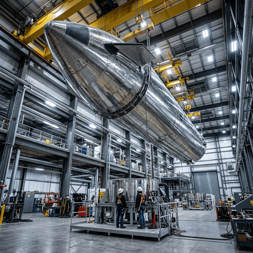 120 metri e 5.000 tonnellate al decollo, assemblati in un comune da 500 abitanti. Starship