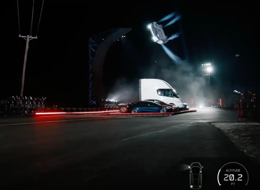 salto tesla roadster auto volante